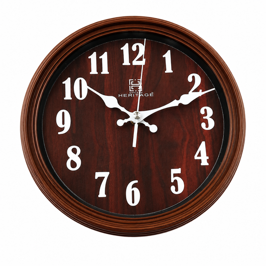 Squat Wall Clock – 10.75-Inch Wooden Finish Wall Clock with Plastic Frame and Bold Numerals