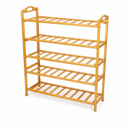 5-Tier Bamboo Shoe Rack – Space-Saving Wooden Shoe Storage Organizer (95x63x25cm) - Habitt