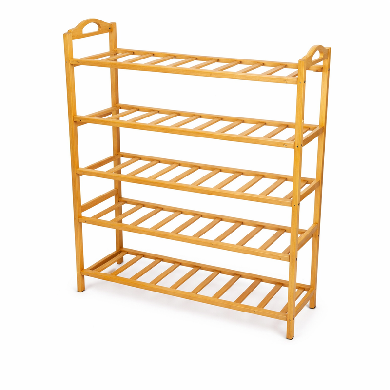 5-Tier Bamboo Shoe Rack – Space-Saving Wooden Shoe Storage Organizer (95x63x25cm) - Habitt