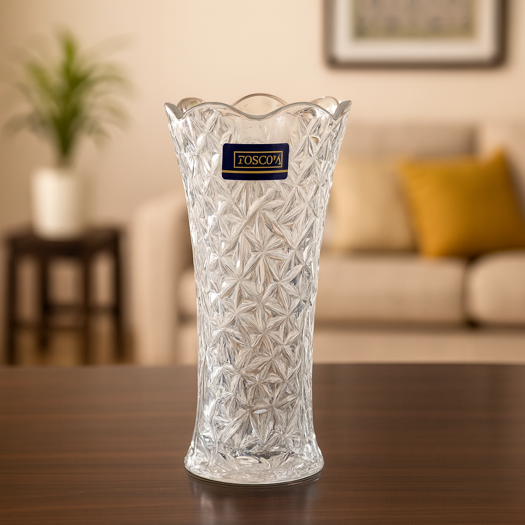 90 mm Crystal-Cut Glass Flower Vase – Premium Decorative Vase for Home, Office & Table Décor