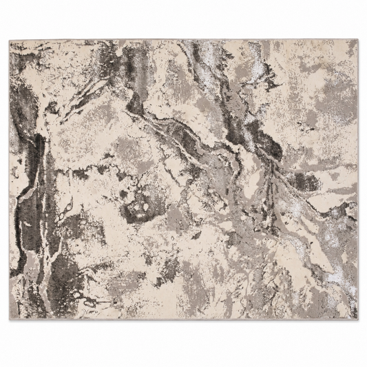 Cream & Dark Brown Marble Abstract Polyester Rug