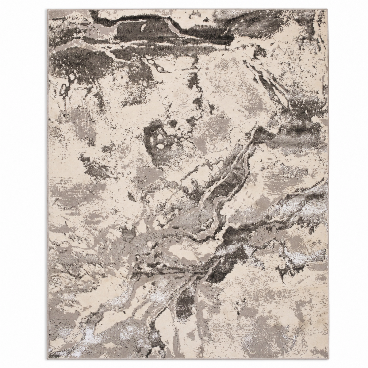 Cream & Dark Brown Marble Abstract Polyester Rug