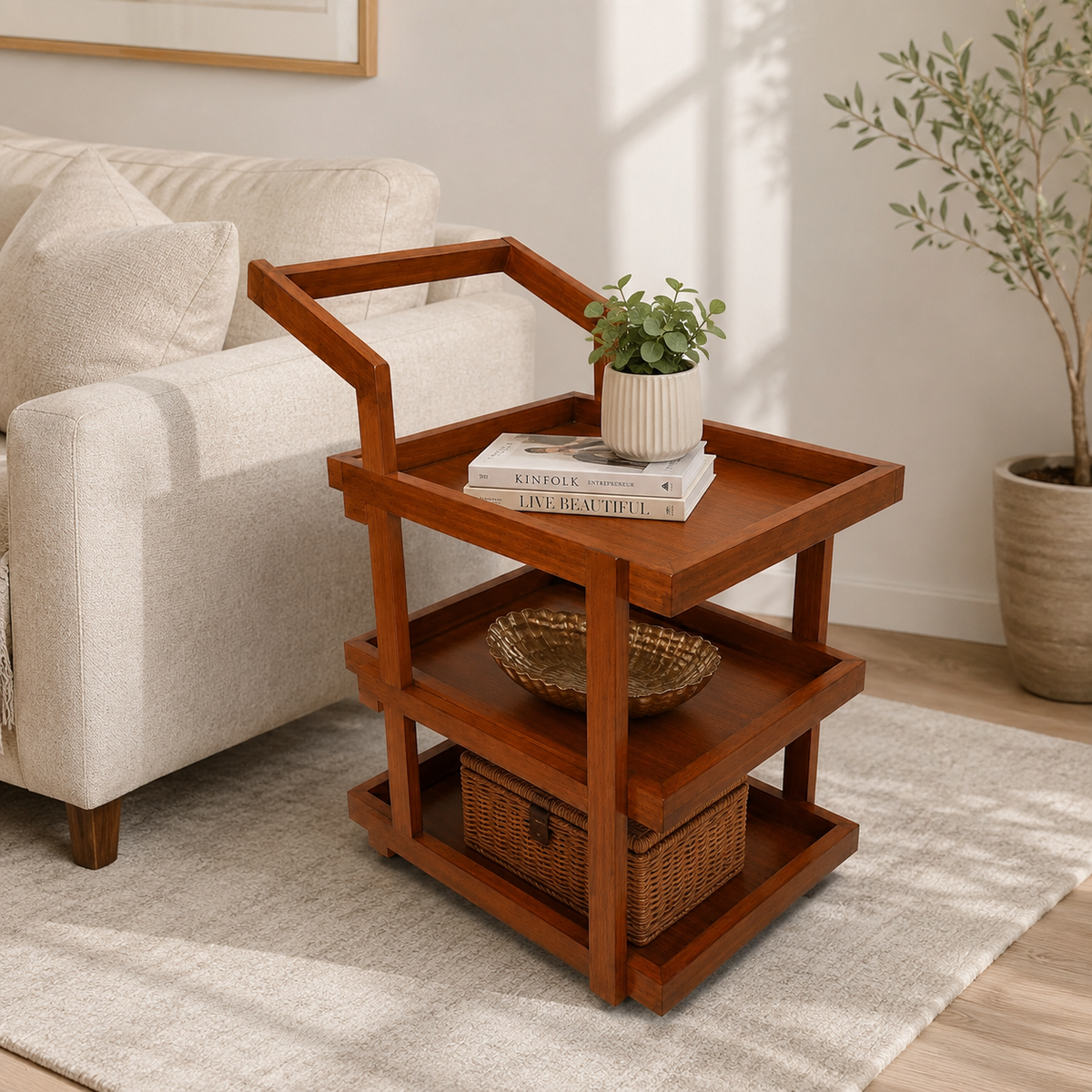 3-Step Ferdy Tea Trolley in Sheesham Wood