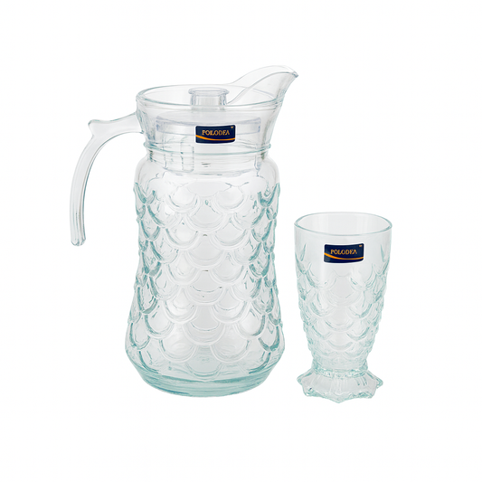 Textured Scale-Pattern Glass Water Set – 7-Piece Set (1.7 L Jug + 278 mL Glasses)