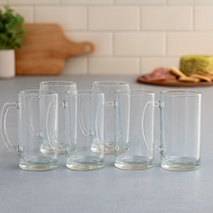 Clear Heavy-Base Glass Juice Mug 400 ml with Handle – Set of 6 | Durable Everyday Drinkware for Home & Café