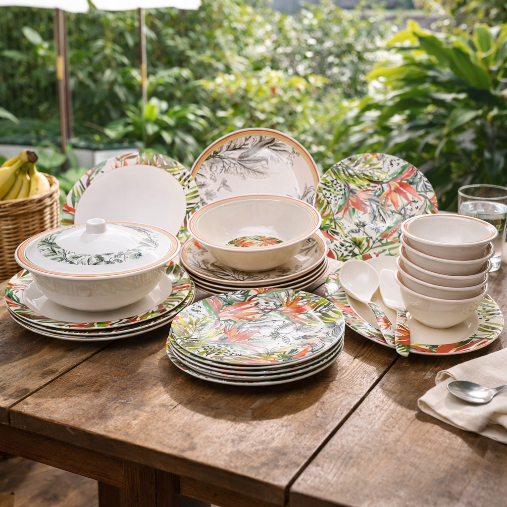 Coral Palm Dinner Set – Tropical Ceramic Tableware Collection (6 Person 30 Pcs / 8 Person 43 Pcs) - Habitt