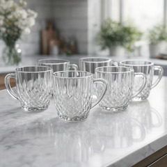 Clear Textured Glass Mug – Premium 250 ml Deli Glassware (Set of 6)