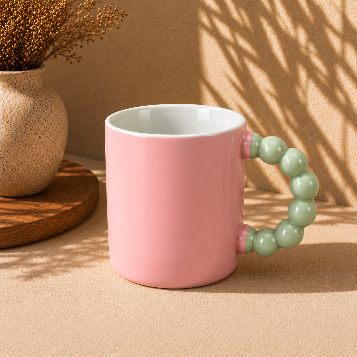 Colourful Ceramic Coffee Mug with Beaded Handle – Cute Tea & Coffee Cup