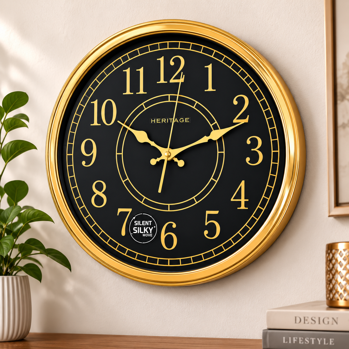 HERITAGE Wall Clock Momentum 15" – Black & Gold Classic Edition