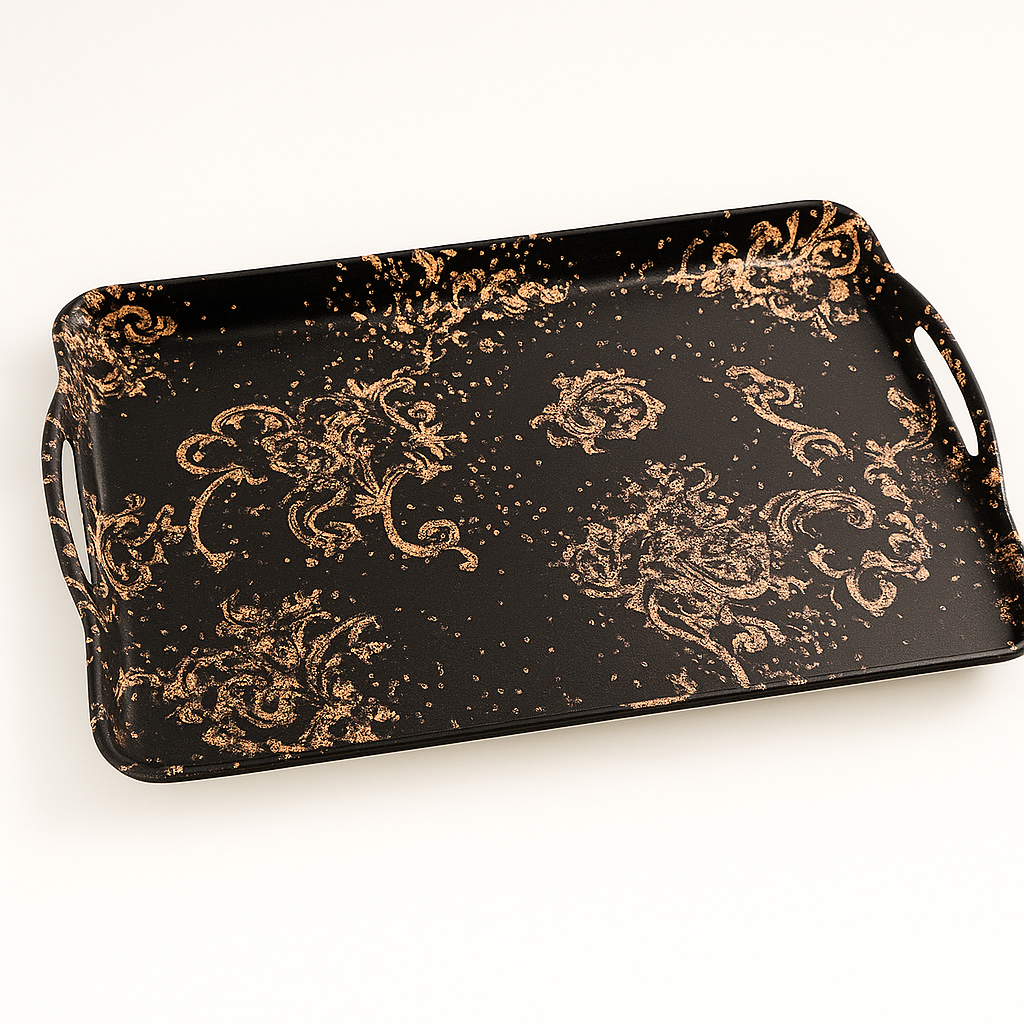 Magical Black Tray – Large, Medium & Small Gold Swirl Design