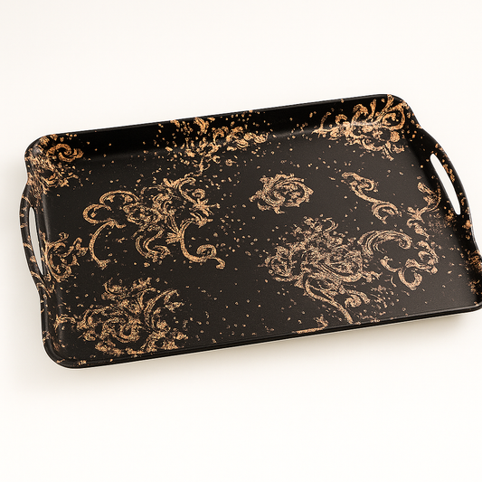 Magical Black Tray – Large, Medium & Small Gold Swirl Design
