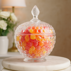 Textured Clear Pressed-Glass Candy Jar with Lid – Elegant Round Sweet Container