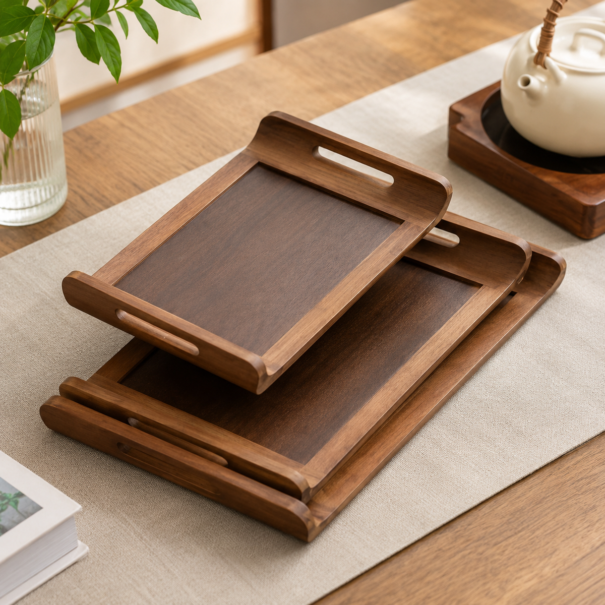 Premium Wood Serving Tray (Small, Medium & Large) | Tea, Coffee & Breakfast Serving Tray