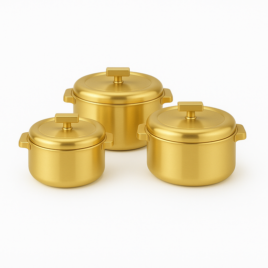 3-Piece Stainless Steel Hot Pot Set – Insulated Casserole Set (Gold Finish)