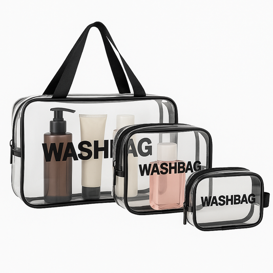 3PCS Transparent Wash Bag Set – Waterproof Travel Toiletry Organizer