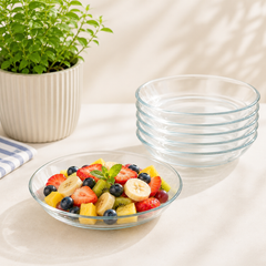 Clear Pressed-Glass 228 mm Soup/Salad Plate Set – 6-Piece Dining Set