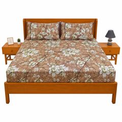 Earth-Tone Garden Print Double Bed Sheet – Elegant Floral Design