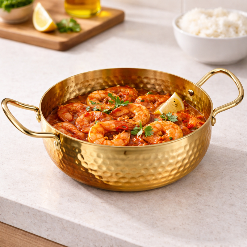 Stainless Steel Deep Golden Bowl – Hammered Finish (16 cm / 18 cm) - Habitt