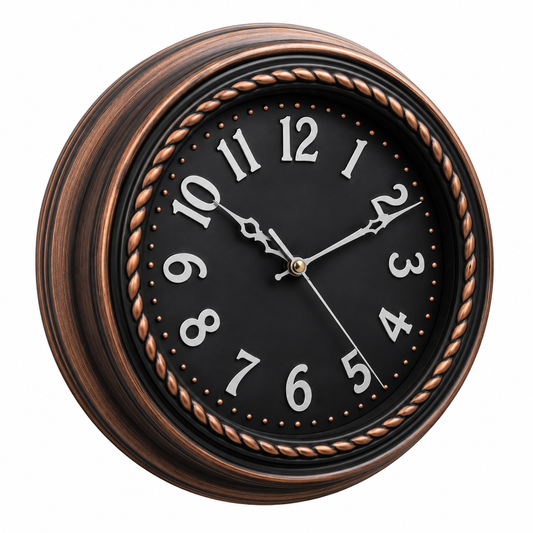 Heritage Hazel Wall Clock 14.5 Inch – Vintage Copper Finish with Black Dial & Beaded Detailing (Plastic)