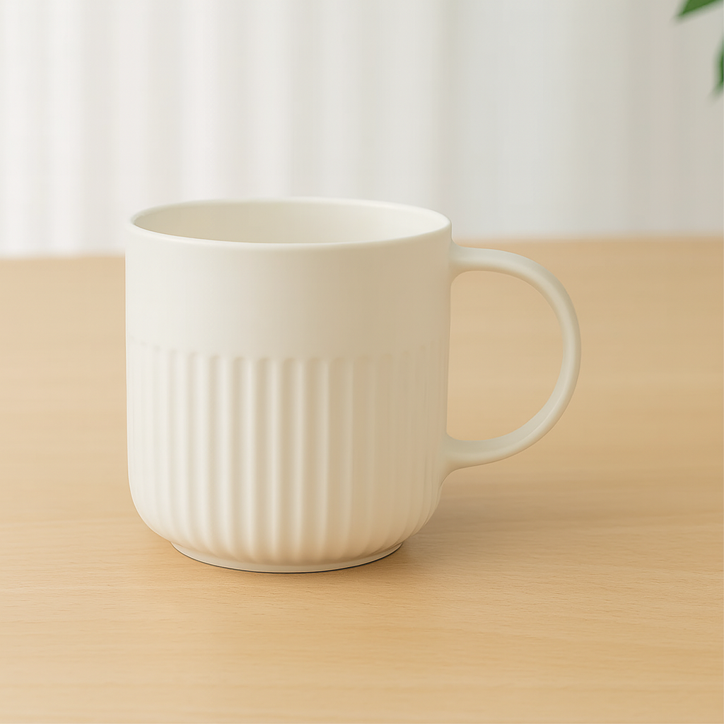 Matte Ribbed Ceramic Coffee Mug – Cream White