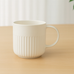 Matte Ribbed Ceramic Coffee Mug – Cream White