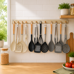 5-Piece Silicone Kitchen Tool Set Assorted – Cooking Utensils with Wooden-Style Handles | Kitchen Cooking & Serving Tools