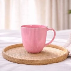 Ribbed Pink Ceramic Coffee Mug – Gloss Finish Tea & Coffee Cup - Habitt