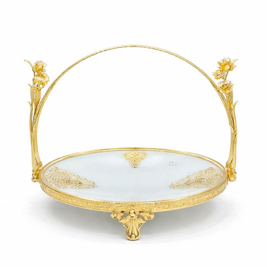 Luxury Decorative Platter with Gold Floral Handle