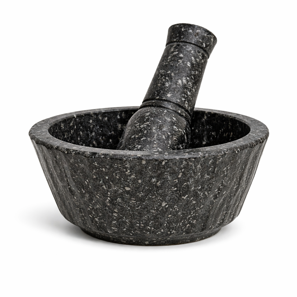 Hamam Dasta Hexagone Pattern – Black & Grey Stone Mortar and Pestle - Habitt