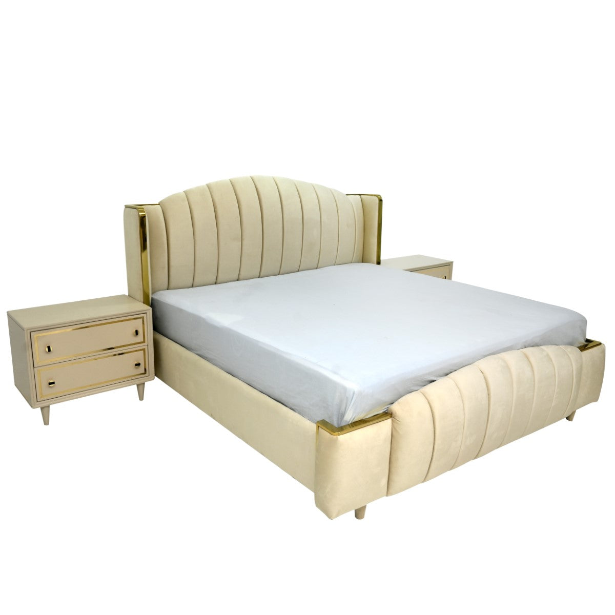 Opulent King Size Bed with 2 Side Tables
