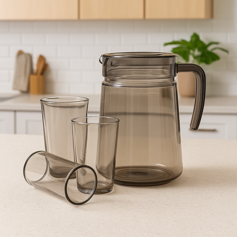 Smoke-Tinted 7-Piece Water Set – 1.98 L Jug with 315 ml Glasses (Pressed Glass) - Habitt
