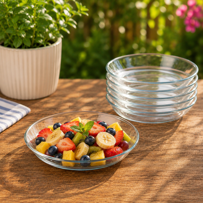 Clear Pressed-Glass 228 mm Soup/Salad Plate Set – 6-Piece Dining Set