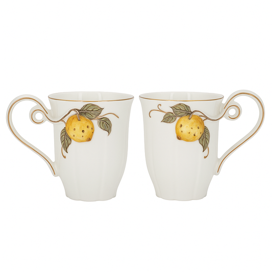 Luxury Ceramic Mug Set – Elegant Fruit Motif (Set of 2)