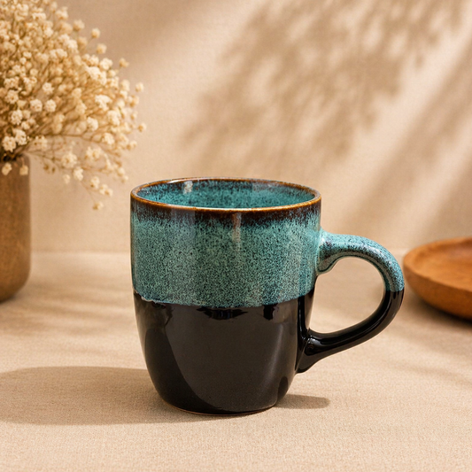 Dual Tone Teal & Black Coffee Mug – Textured Ceramic Tea & Coffee Cup - Habitt
