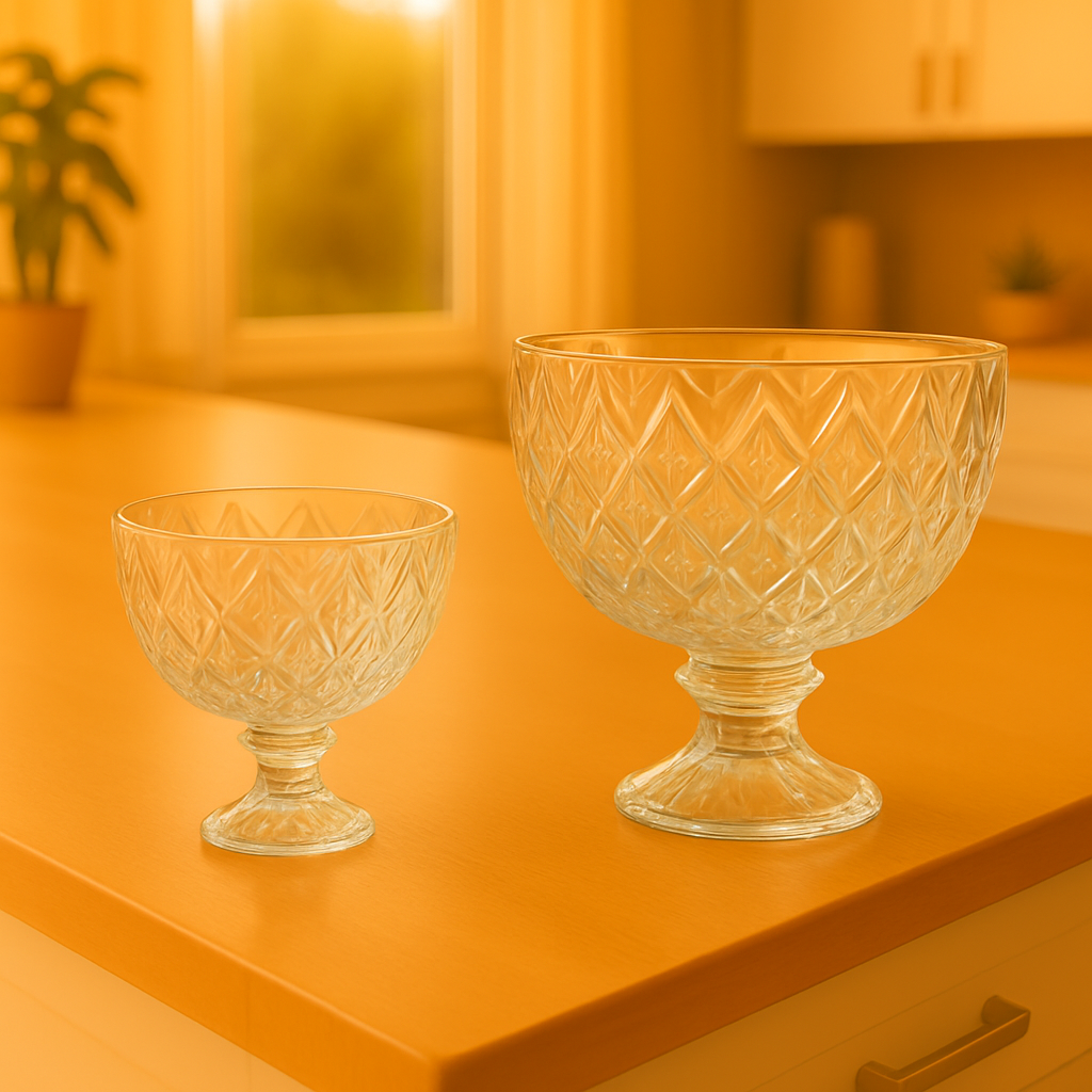 Clear Pressed-Glass Ice Cream Bowl Set – 7 Pieces (1 × 222.5/105 mm Small Bowls)