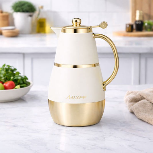 Vacuum Flask 1 LTR  Premium Insulated Thermos (Golden & Black, Silver & Grey, Golden & Beige) - Habitt