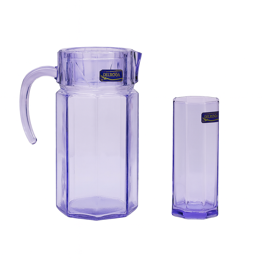Purple-Tinted 7-Piece Water Set – 1.25 L Jug with 320 ml Glasses (Coloured Pressed Glass)
