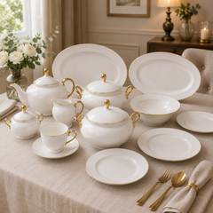 Gold Line Premium Porcelain Dinner Set | Elegant White Dinnerware with Gold Rim