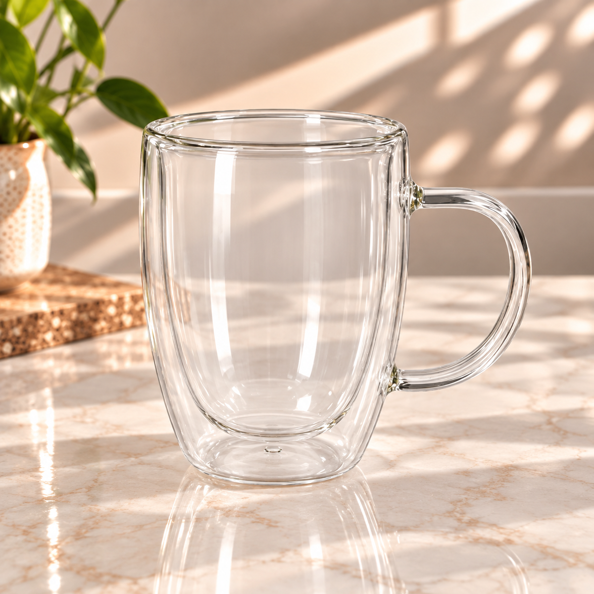 Double Wall Glass Sipper Mug with Handle | Clear Insulated Drinkware