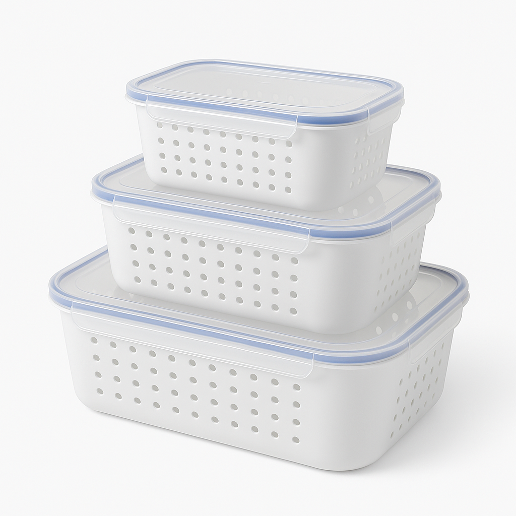 3-Piece Draining Crisper Set with Built-In Strainers for Fresh, Organized Food Storage