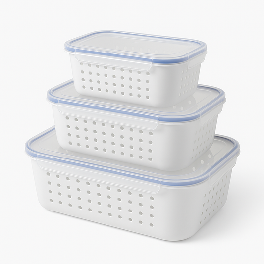 3-Piece Draining Crisper Set with Built-In Strainers for Fresh, Organized Food Storage