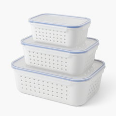 3-Piece Draining Crisper Set with Built-In Strainers for Fresh, Organized Food Storage