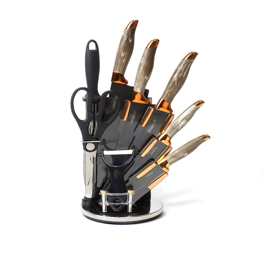 7 Pcs Stainless Steel Knife Set with Rotating Stand – Multipurpose Kitchen Knives & Accessories