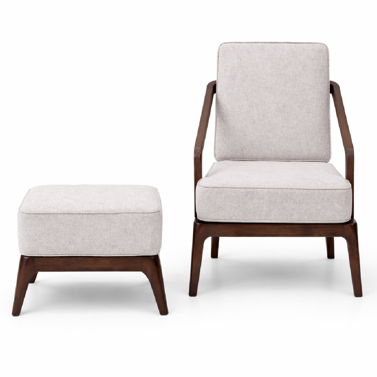 Oaklin Lounge Accent Chair with Ottoman – Upholstered Wooden Armchair & Footrest Set for Living Room - Habitt