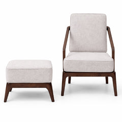 Oaklin Lounge Accent Chair with Ottoman – Upholstered Wooden Armchair & Footrest Set for Living Room - Habitt