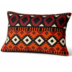 Burnt Orange Tribal Lumbar Cushion Cover 12x18 Inch – Boho Geometric Screen Printed Decorative Pillow Cover - Habitt
