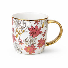 Ceramic Floral Mug with Golden Handle – Elegant Tea & Coffee Cup