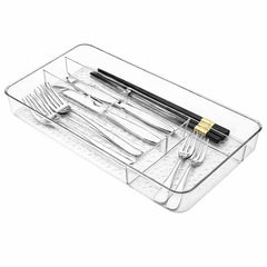 Plastic Utensil Dish Organizer – Clear Cutlery Tray with Multiple Compartments for Drawer Storage