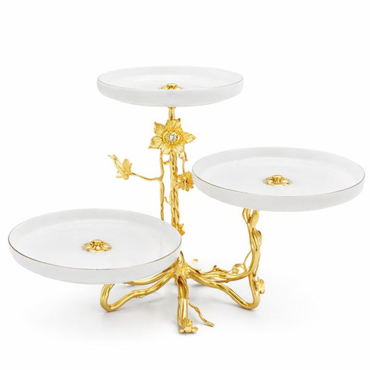 Luxury Decorative Platter Stand with Golden Floral Base
