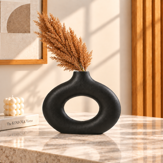Donut Vase Black Small & White Big (Plastic) – Modern Decorative Vase